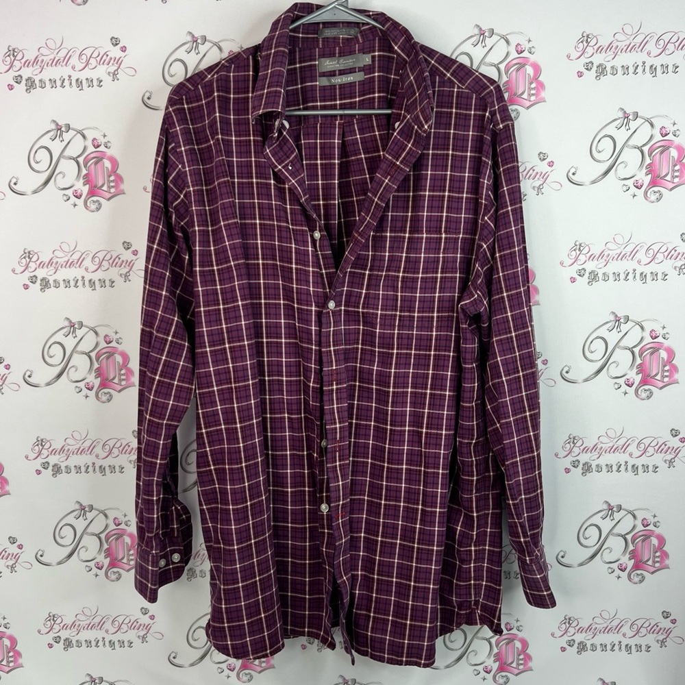 Daniel Cremieux button down plaid shirt collared Burgundy Checkered Men's Shirt